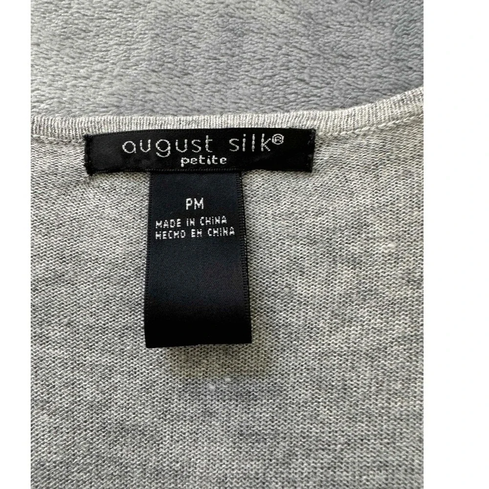 August Silk Sweater Women's Petite M Grey Long Sleeve Ruffle Professional Office